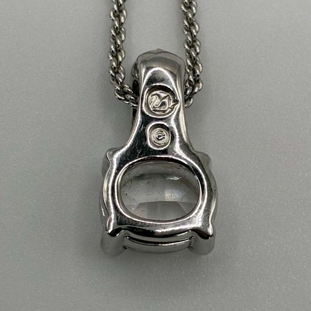 Swarovski Signed Swan Silver-Tone Oval Crystal Pendant Necklace - Picture 9 of 11